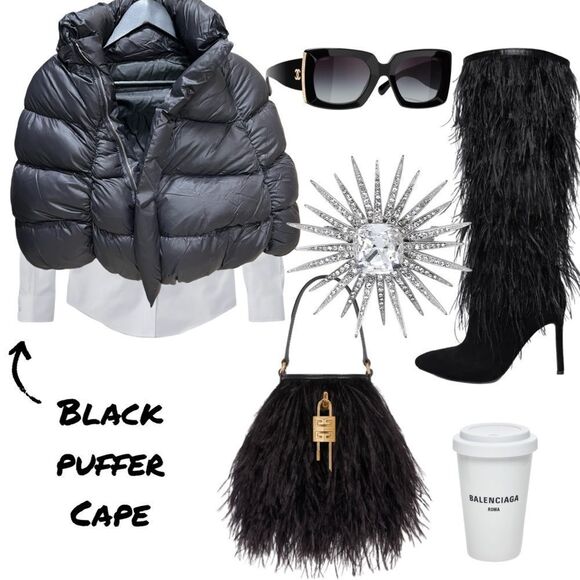 Jackets & Blazers - MET GALA - Black Quilted Puffer Cape